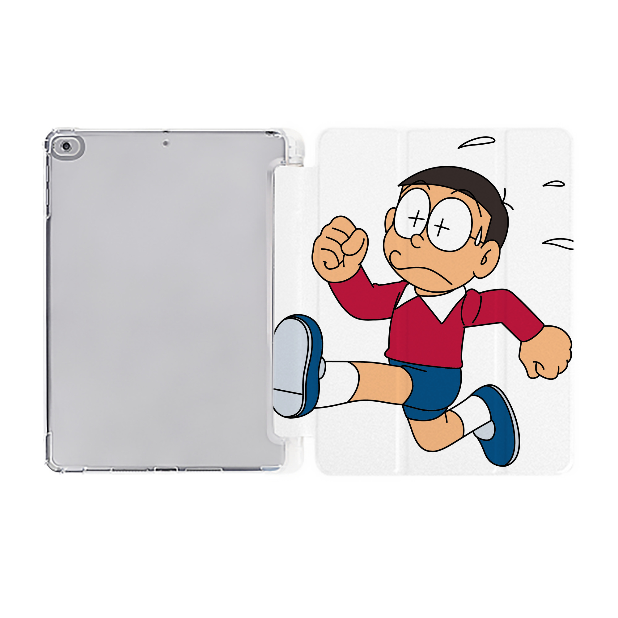 （画像用） ドラえもん 野比 のび太 Doraemon Nobita Nobi IPad ケース ペン収納付き 三つ折りスタンド PUレザー×シリコン 対応機種9.5/10.5/10.9インチ